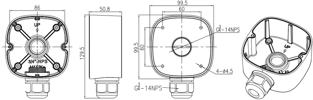 Dimensão da Caixa de Junção SN-CBK647 com Mini Dome